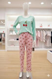 Kiraz desenli uzun kollu kadın pijama takımı