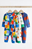 Next Baby % 100 Mavi Renk Bloklu 3’lü Tulum Set