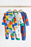 Next Baby % 100 Mavi Renk Bloklu 3’lü Tulum Set