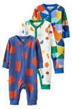 Next Baby % 100 Mavi Renk Bloklu 3’lü Tulum Set