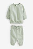 % 100 Pamuklu Sage Green Sweatshirt Jogger Alt Üst Takım