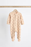 Next Baby % 100 Pamuklu Krem Ayıcık Desenli 3’lü Tulum Set