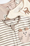 Next Baby % 100 Pamuklu Krem Animal 3’lü Tulum Set