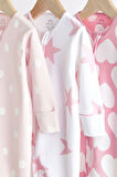 Next Baby % 100 Pamuklu Pembe Beyaz Yıldız Kalp Desenli 3’lü Tulum Set