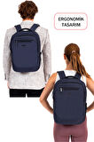 Unisex Lacivert Okul Sırt Çanta Orta Boy Lise Üniversite USB Type-C Su Geçirmez Oxford Kumaş