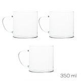 Porsima Pbt-589 Borosilikat Isıya Ateşe Dayanıklı Cam Kulplu 3 lü Çay Bardağı Kahve Bardak Seti Kupa Şeffaf 350ml