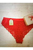 YILBAŞI DANTELLİ GÜPÜRLÜ KIRMIZI  NOEL HEDİYE PAKETLİ  KÜLOT  38-40 İÇÇAMAŞIRI