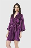 Mor Kısa Saten Sabahlık