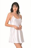Beyaz Kısa Saten Gecelik