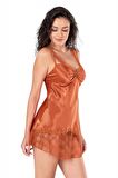 Oranj Kısa Saten Gecelik