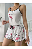 Pink Flamingo Desenli Askılı Şortlu Pijama Takımı