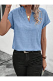 Kadın Kısa Kollu Hakim Yaka Sofya Bluz