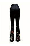 Kadın Yüksek Belli çiçek Desenli Ispanyol Paçalı Dalgıç Tayt Pantolon