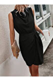 Kadın Sıfır Kollu Degaje Yakalı Yandan Bağlamalı Aerobin Elbise