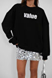 Baskılı Sıfır Yaka Oversize Sweatshirt