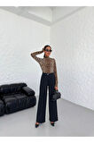 230 Gr Poly Viscose Lycra Metal Düğme Palazzo Pantolon