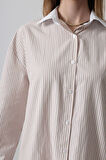 Çizgili Oversize Gömlek - Bej