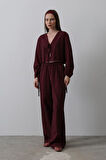 Önü Bağlamalı Crop Takım - Bordo