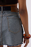Ters Detay Denim Mini Etek