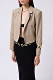 Crop Keten Blazer Ceket
