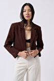 Crop Keten Blazer Ceket