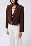 Crop Keten Blazer Ceket