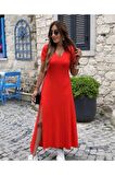 Kadın Kısa Kollu V Yaka Maxi Boy Elbise 124 Cm