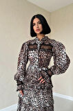 Leopar Pilise Detaylı Lastikli Elbise