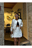 CHANEL CROP CEKET-KISA ETEK TAKIM - Beyaz