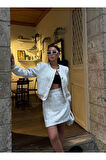 CHANEL CROP CEKET-KISA ETEK TAKIM - Beyaz