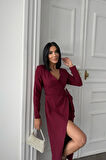 KRUVAZE BROŞ DETAYLI ELBİSE - Bordo