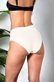 3'LÜ PAKET DİKİŞSİZ, İZ YAPMAZ, LAZER KESİM, YÜKSEK BEL SLİP KÜLOT EKRU (MGP21263)