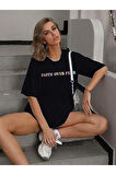 Bisiklet Yaka Baskılı T-shirt - Siyah