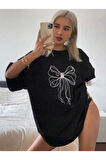 Baskılı Oversize T-shirt - Siyah
