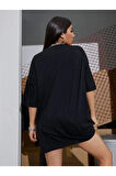 Baskılı Oversize T-shirt - Siyah