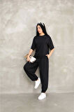 Osy Modal Yumuşak Dokulu Kumaş Oversize Bisiklet Yaka T-shirt Jogger Eşofman Altı Eşofman Takımı - 