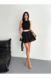 Keten Şortlu Etek - Siyah