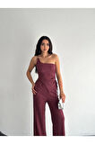 Asimetrik Crop Pantalon Ikili Takım - Gül Kurusu