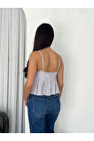 Askılı Dekolte Deraylı Crop - Beyaz