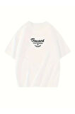 Thousand Baskılı Oversize Bisiklet Yaka T-shirt - Beyaz