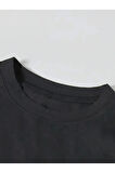 Baskılı Oversize Bisiklet Yaka T-shirt - Siyah