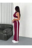 Osy Modal Yumuşak Dokulu Kumaş Tam Fermuarlı Crop Pantalon İkili Takım - Bordo