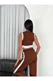 Osy Modal Yumuşak Dokulu Kumaş Tam Fermuarlı Crop Pantalon İkili Takım - Kahverengi