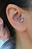 Bombeli Gümüş Renk Halka Piercing | Tragus, Helix, Kıkırdak Uyumlu