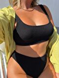 Dokulu kumaş çift askılı bikini takım