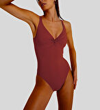 Dekoltesi geçme detaylı toparlayıcı mayo