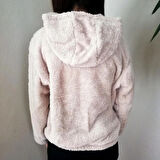 Yumuşacık Peluş Kapşonlu Fermuarlı Sweatshirt Hırka