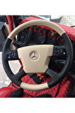 DİKİŞLİ DİREKSİYON KILIFI BEJ/SİYAH DERİ SİYAH DİKİŞLİ MERCEDES ACTROS İÇİN HIZLI KARGO