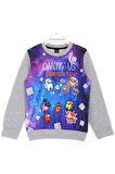 Among Us Erkek Çocuk Gri Oyun Karakterleri Baskılı Sweatshirt