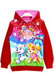 Skye Everest Baskılı Kapüşonlu Paw Patrol Kız Çocuk Sweatshirt Kırmızı